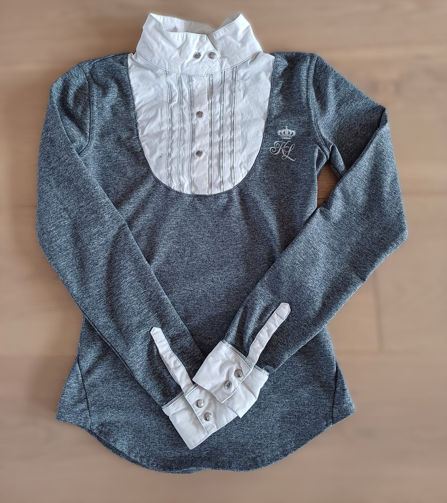 Polo Concours Kingsland Enfant Gris Blanc XXS 10-12 ans - Occasion Bon État