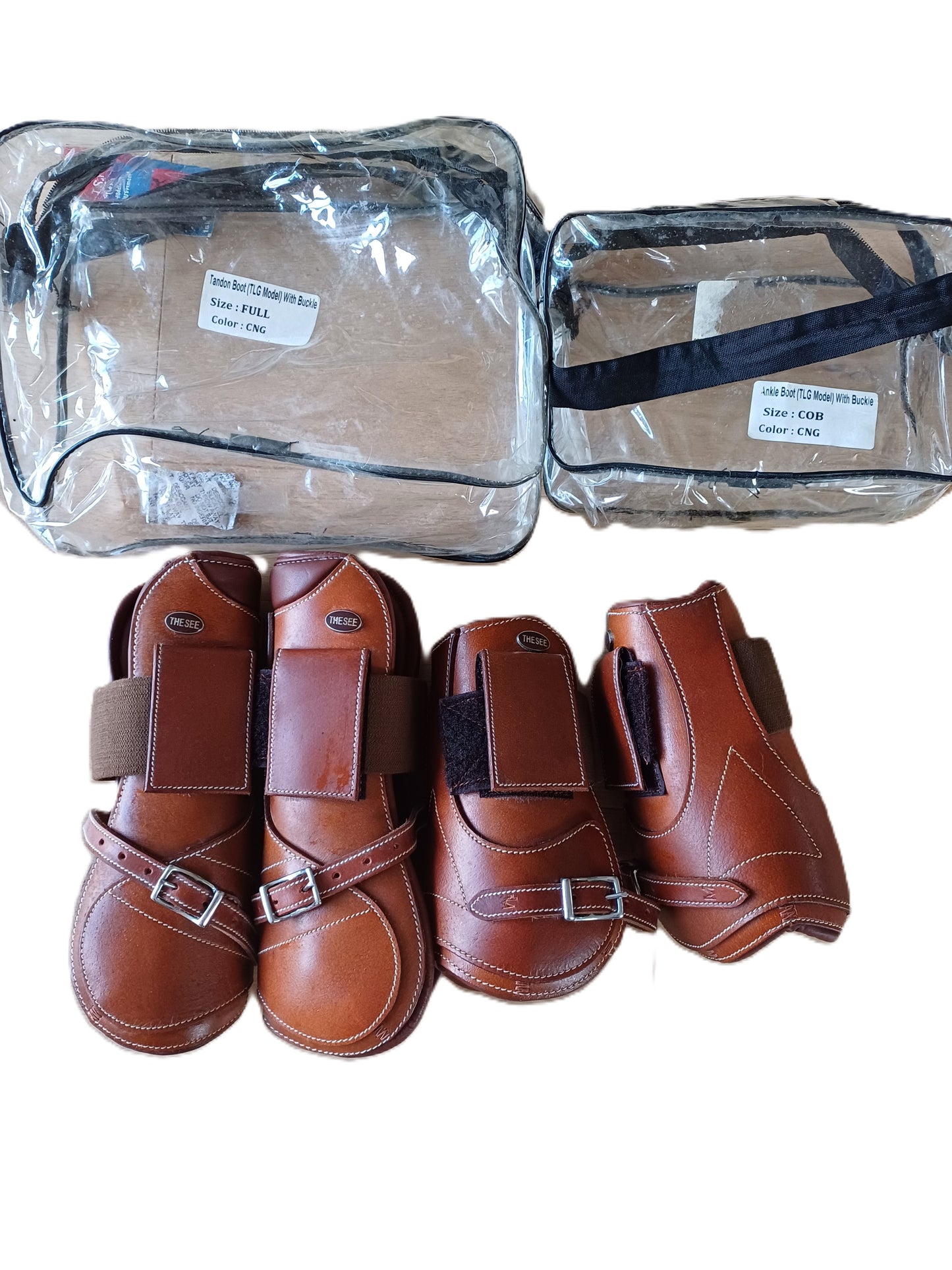 Thesee Volledige voor- en grote cob achterbruine leren beenkappen